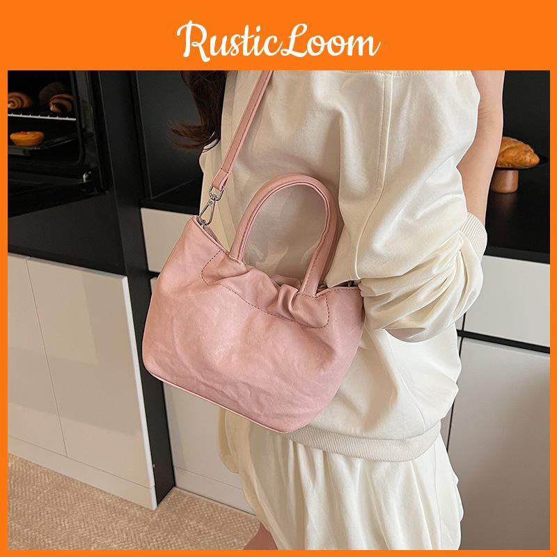 Pu Pleated Design Shoulder Bag Women Minimalist Solid Color Magnetic Closure