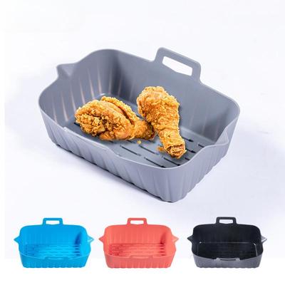 Teglia da Forno Rettangolare in Silicone per Friggitrice ad Aria, Vassoio in Silicone ad Alta Temperatura, Drenante Olio Interno, Fodera, Tappetino per Friggitrice