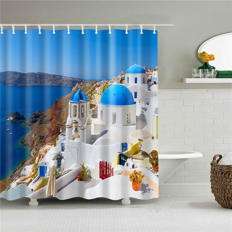 3D European Rural Town Flowers landscape Printing Bathroom Waterproof Shower Curtain Polyester Curtain Home Decoration Curtain