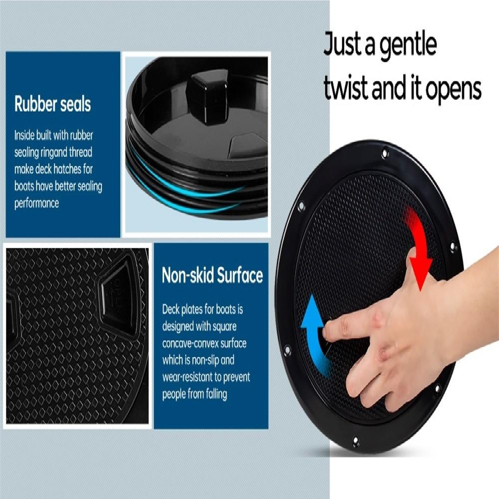 Černé kulaté protiskluzové kontrolní poklopy - velikosti 4", 6", 8" s odnímatelným krytem - ABS plastový odšroubovací kryt přístupového poklopu pro kajak, jachtu, černý