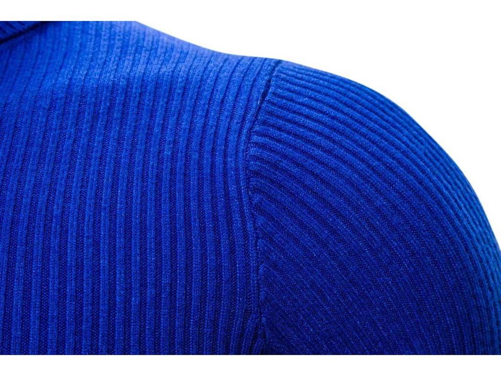 Men's Solid Color High Neck Slim Fit Striped Knit Sweater