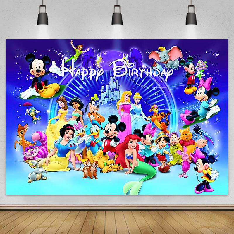Disney Cartoon Mickey Mouse Family Photo Background, Happy Birthday Party, Baby Shower Decoration Banner, Photography Props