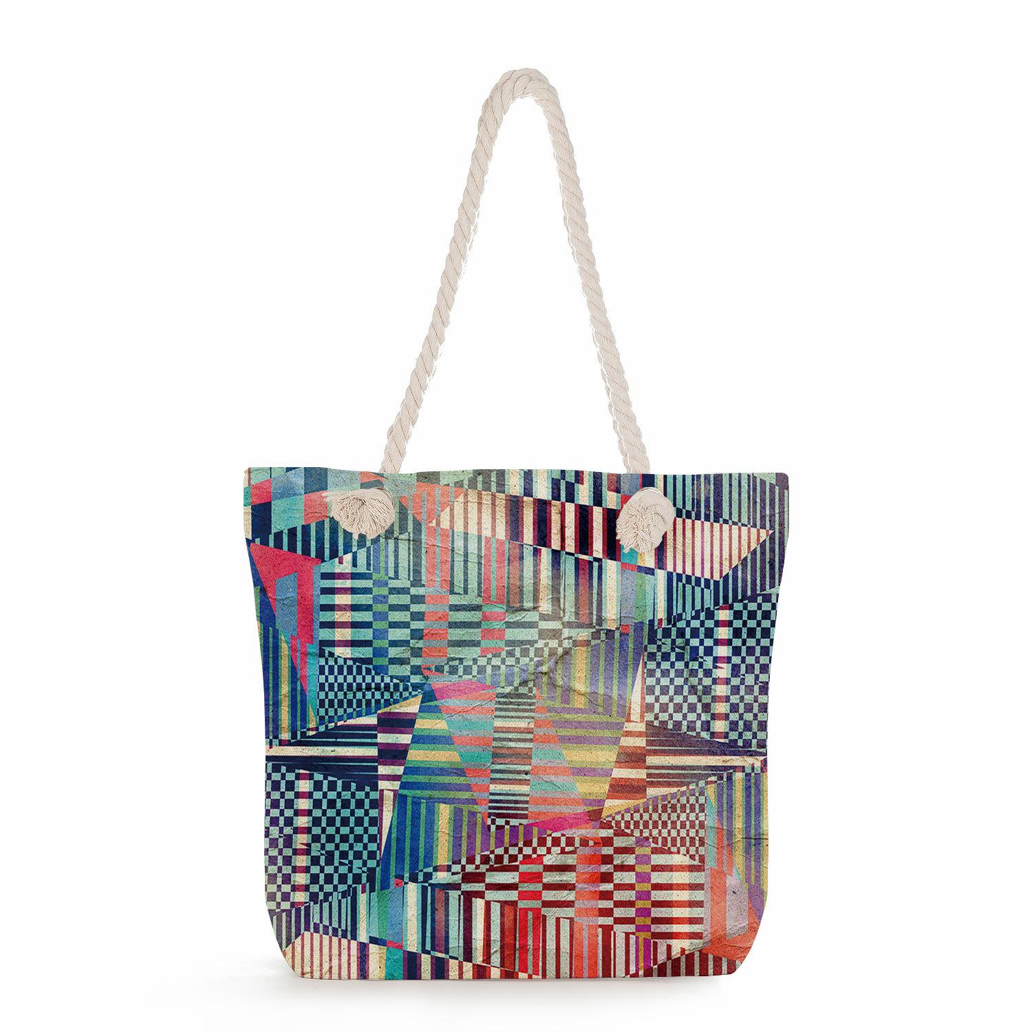 Colorful print thick rope single-shoulder beach bag 7302