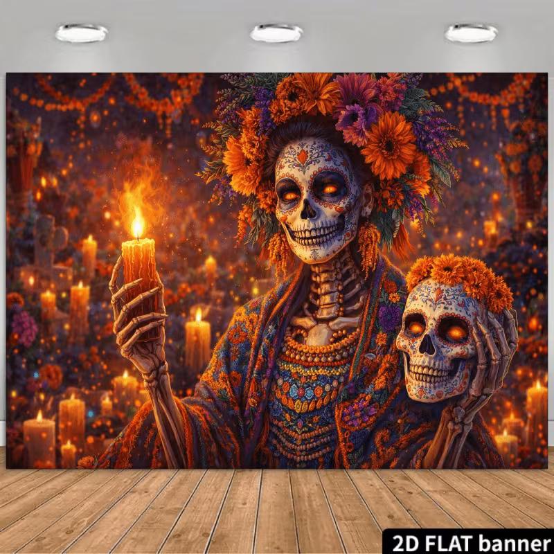 

2D La Catrina Backdrop Day of the Dead Photography Background 47.2x31.5inch/120*80cm