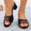 Plus Size Women Suede Bow Open Toe Chunky High Heel One Strap Slide Slippers