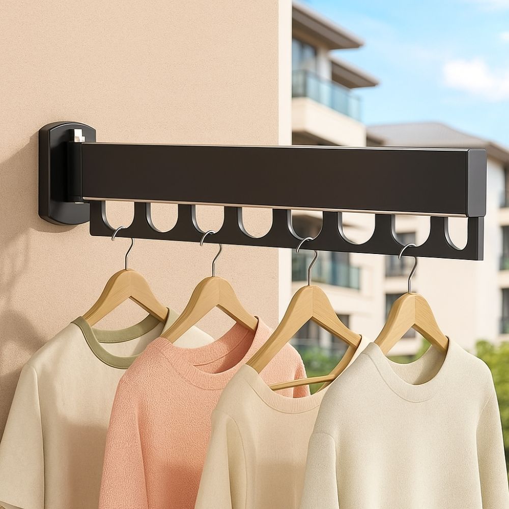 Rust-proof Wall Mount Clothes Hanger Stainless Steel Retractable Clothes Rack  Outdoor