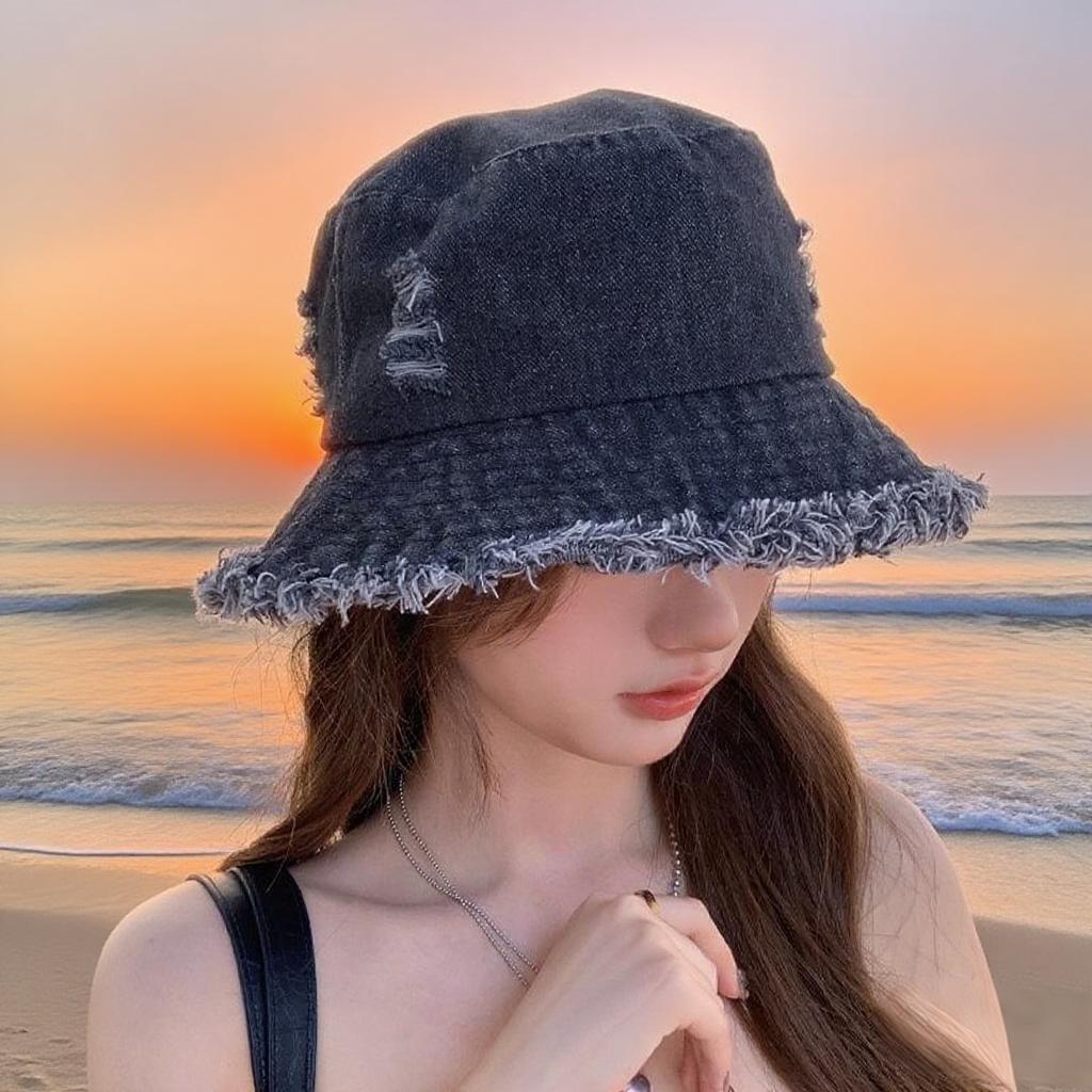Summer Trendy Washed Broken Denim Bucket Hat Women Breathable Sunshade Best Matched Female Korean Style Beach Fisherman Cap Gift