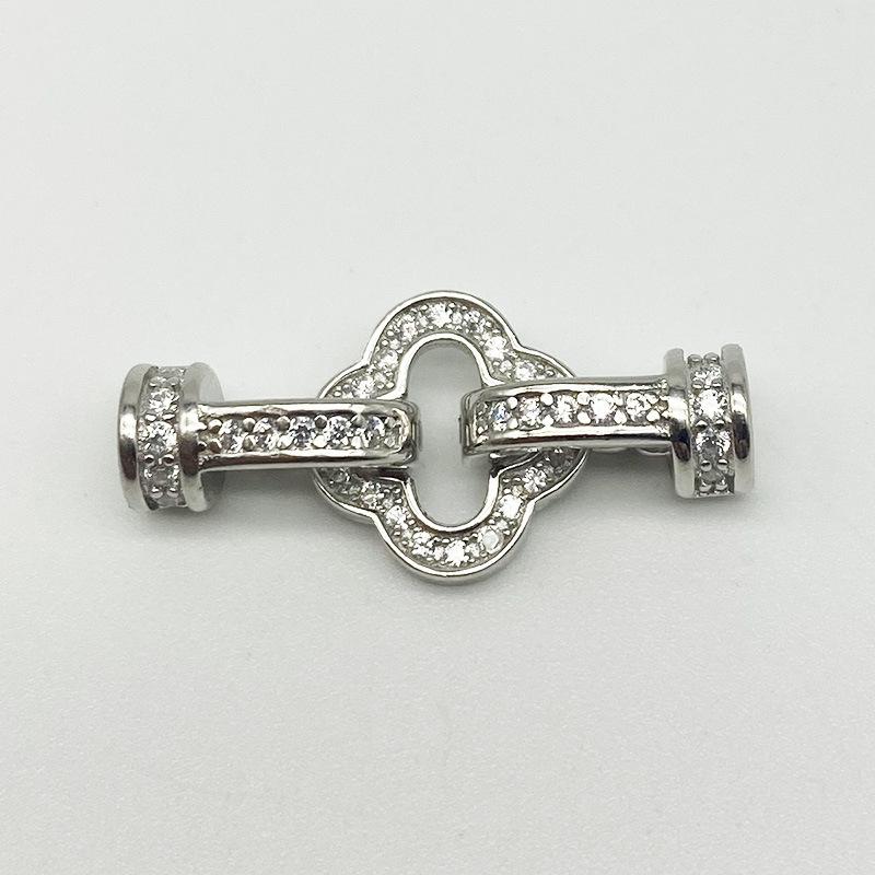 S925 Sterling Silver Diamond-Inlaid Four-Leaf Clover Clasp for DIY Necklace/Bracelet.
