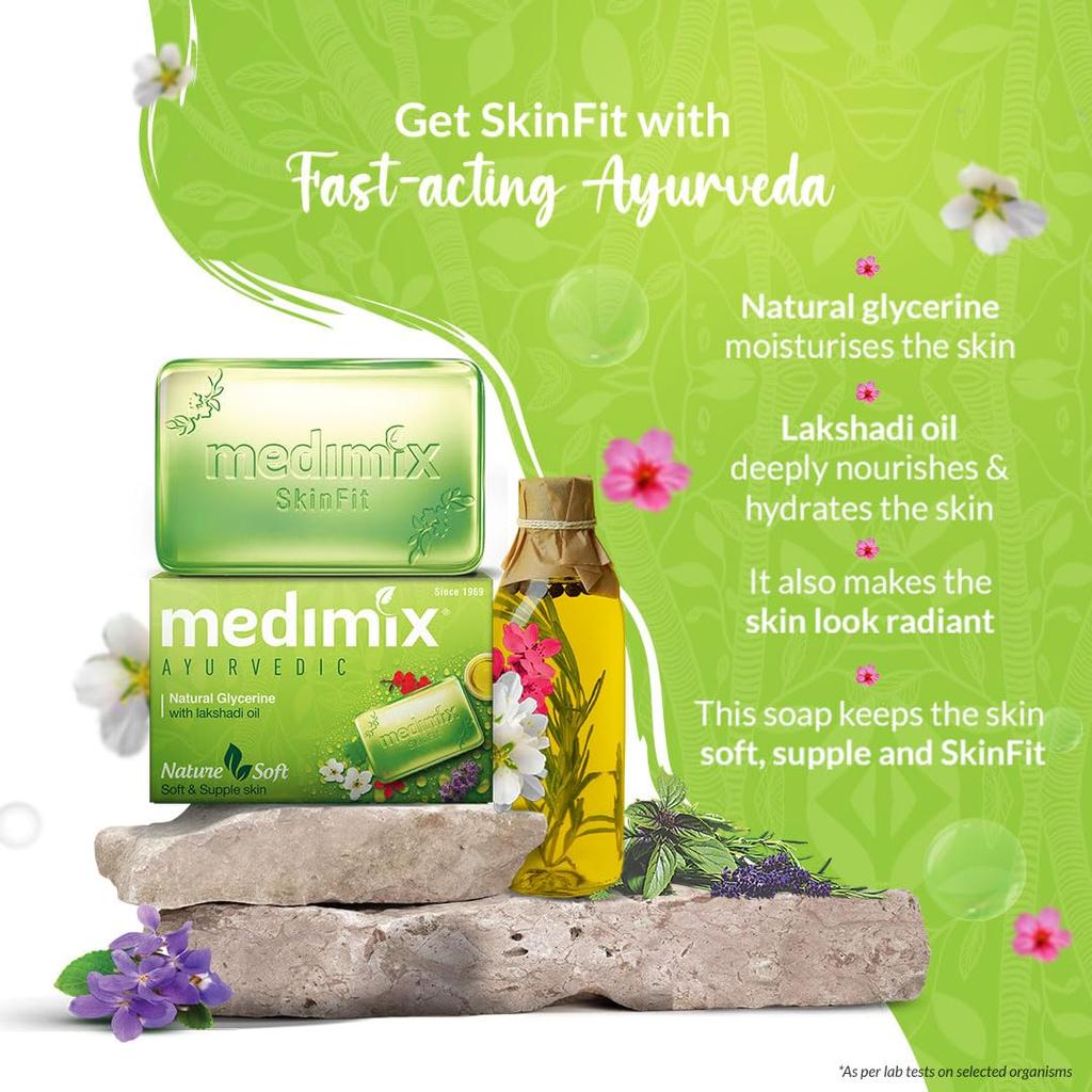 Medimix Ayurvedic Natural Glycerine Bathing Soap With Lakshadi Oil 125g X 8 Soap For Soft Supple Moisturised Skin Paraben-Free Vegan