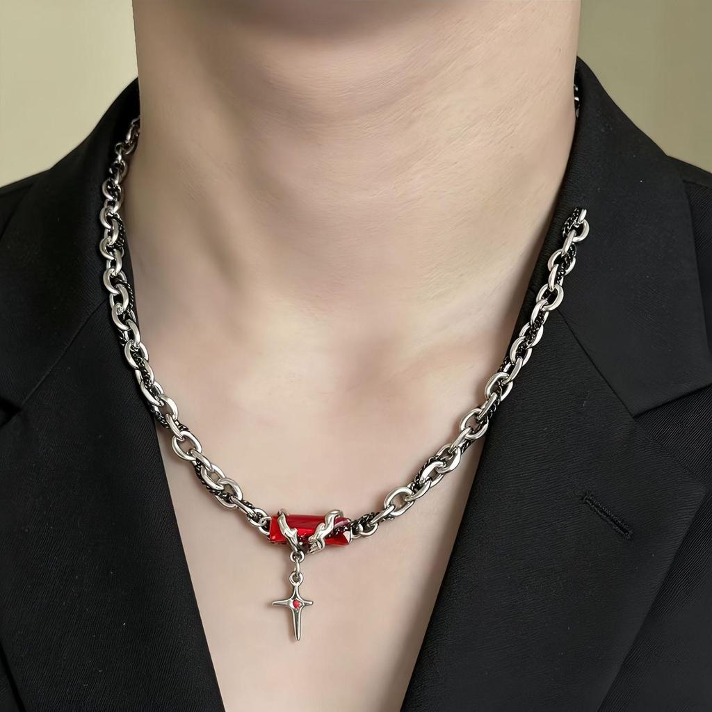Punk Rivet Cross Clavicle Chain Choker Necklace for Men & Women