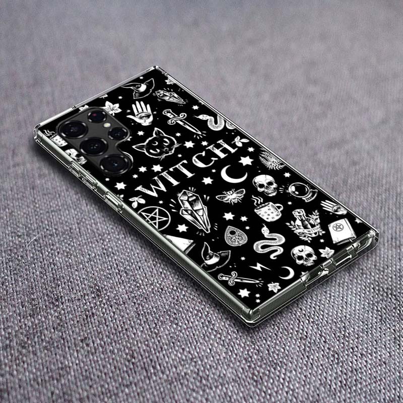 Okkulte Hexerei Mond Gotische Hexe Klare Handyhülle für Samsung Galaxy S24 S23 S21 Plus S20 FE S22 S26 Ultra S25 Edge TPU Capa
