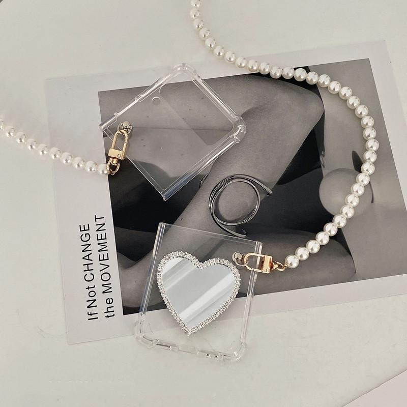 Dlouhý perlový crossbody řetízek skládací pouzdro na telefon pro Samsung Galaxy Zflip 3 5g laserový kryt pro Galaxy Zflip Zflip4 Funda Etui