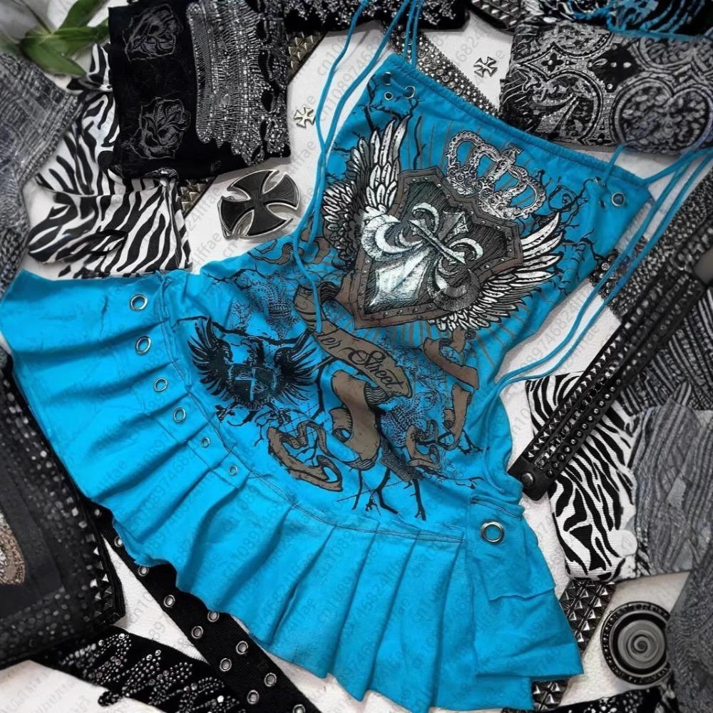 Gothic-style Niche Design Dress Y2K Slim Fit Suspender Print Fashionable Retro Punk Dress