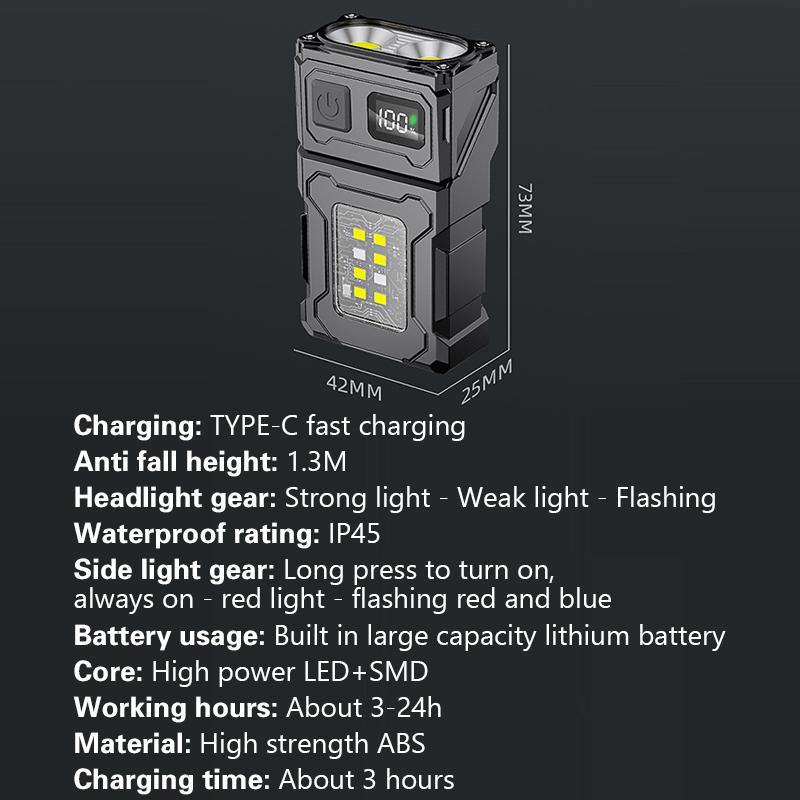 Mini Outdoor Flashlight Head Rotatable Work Light Keychain Light Burst Bright Dual Light Source