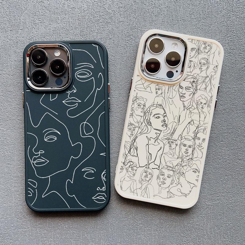 Abstract Geometric Art Line Face Silicone Phone Case for IPhone 16 13 12 11 Pro Max 15 14 Pro Max Plus 7 8 X XS XR Back Coque