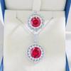Simulated Pigeon Blood Ruby Sunflower Pendant Necklace with Diamond Accents and Pigeon Egg Red Corundum for Women