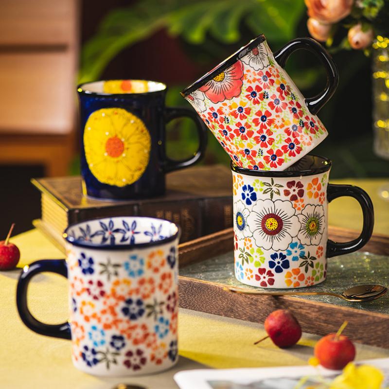 Ceramic Cup Vintage Handmade Flower Coffee Mug Home Office Afternoon Tea Breakfast Milk Mug Ceramic Tea Mug Birthday Gift 2025