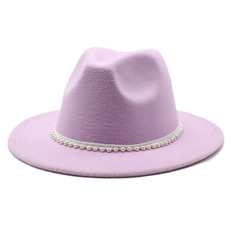 Autumn And Winter New Ribbon Hepburn Style Broad Brimmed Hat Fashion Flat Brim Top Hat Men And Women Woolen Fedora Hat
