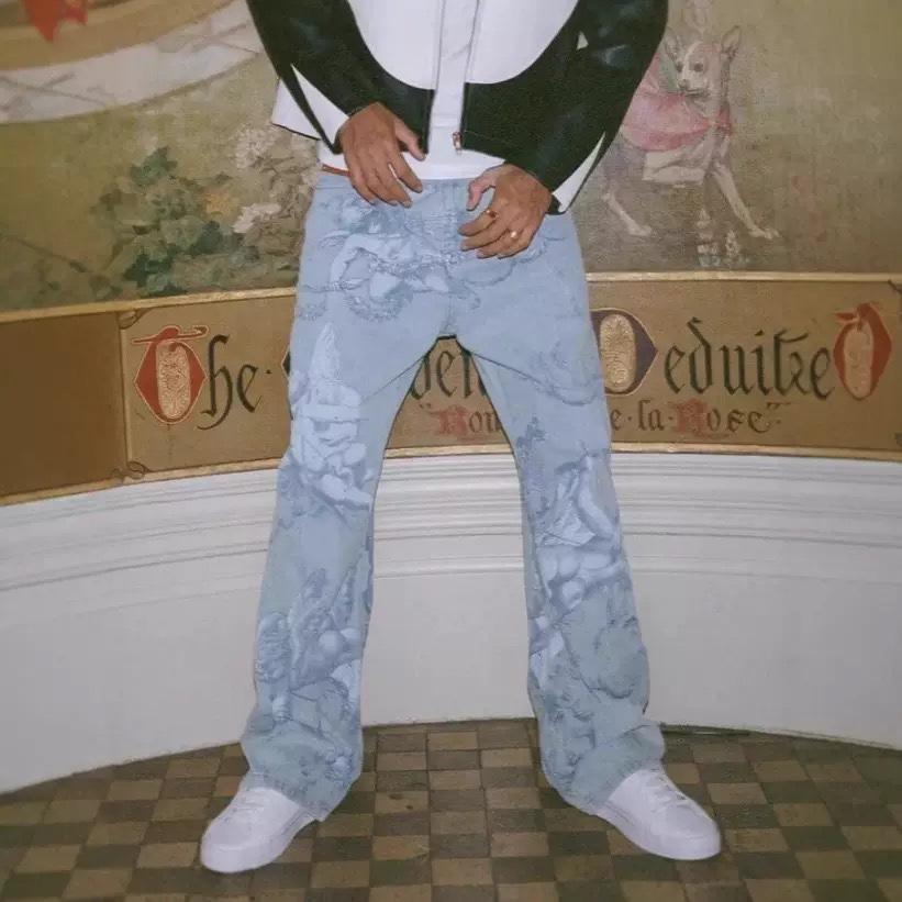 RogueWave Y2k American Pants Hip Hop Streetwear Unisex Casual Y2k Retro Baggy Jeans Trendy Cupid Angel Pattern Men Women Straight Leg Jeans