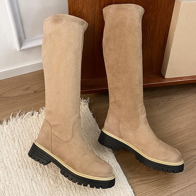 Women's High Boots Suede Designer Flats Sport Shoes Fashion Luxury Cozy Winter Botas New Walking Warm Chelsea Boots Femme