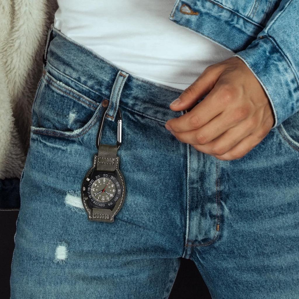 Clip Watch Carabiner Watch Watch Genuine Leather Analog Display Carabiner Watch Keychain Watch Replaceable Strap Quartz Watch Clip Watch Outdoor