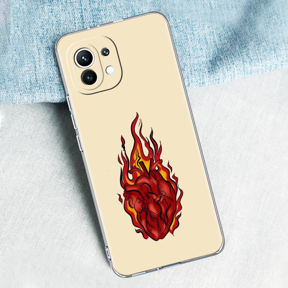 Phone Case For Xiaomi Mi 15 14 13 12 11 Lite 15T 13T 12T Pro Poco X7 X6 X5 Pro 5G X3 NFC F7 F6 F5 Clear Cover Flame Pattern