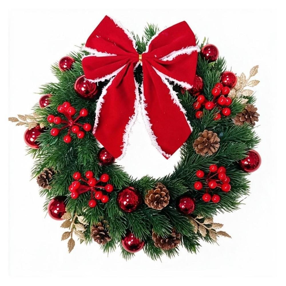 With LED Light and Bow Christmas Wreath Xmas Hanging Ornaments  Door