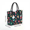  Christmas Printed Canvas Tote Bag Large Capacity Portable Handbag for Holiday Shopping Daily Use