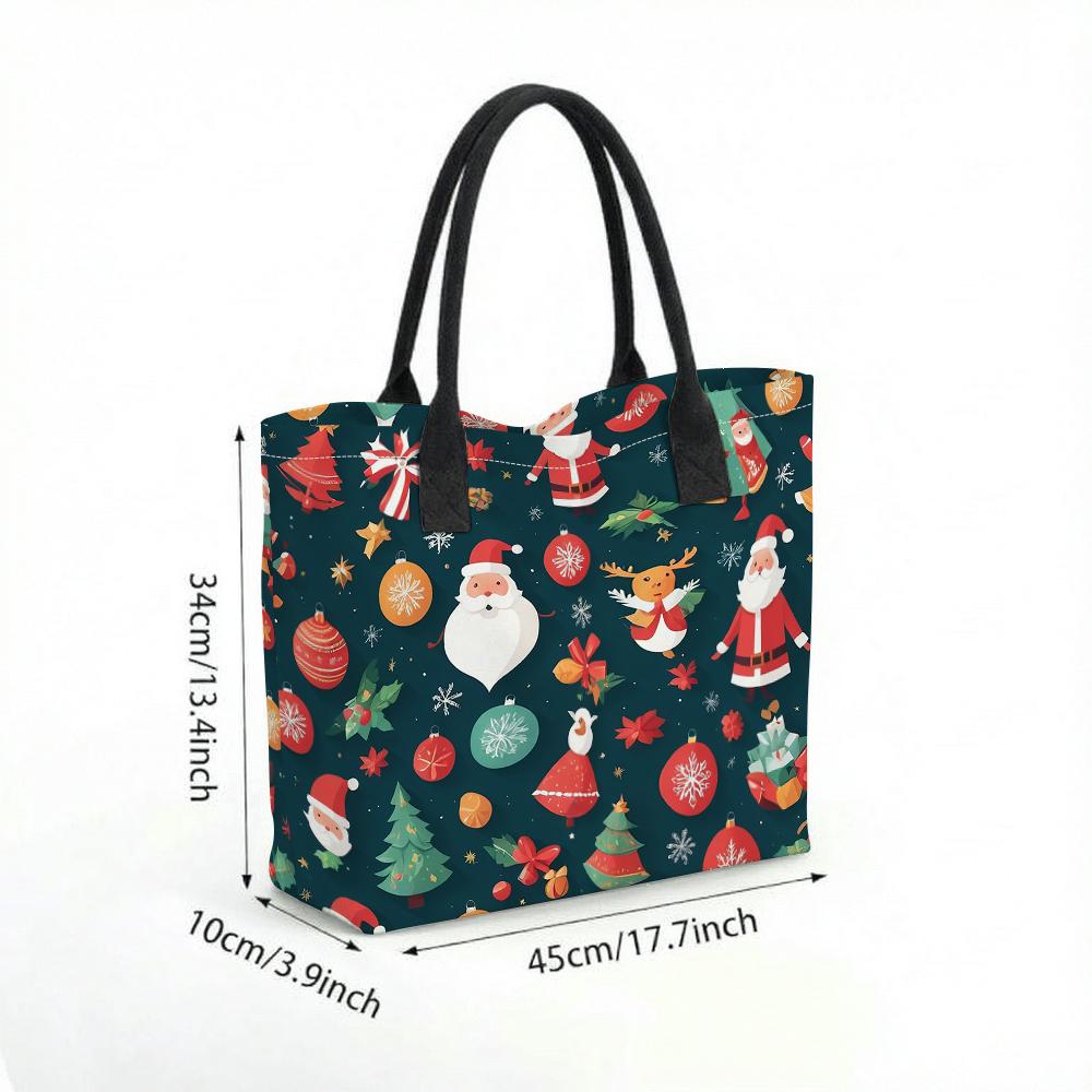Christmas Printed Canvas Tote Bag Large Capacity Portable Handbag for Holiday Shopping Daily Use