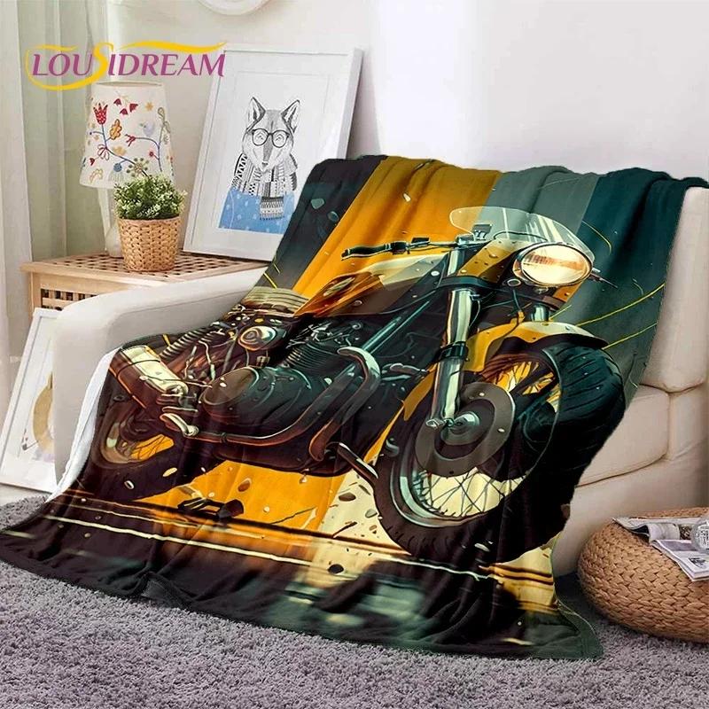 Motocross Modern retro Motorcycle Soft Flannel Blanket for Bed Bedroom Sofa Picnic,Throw Blanket for Cover Outdoors Leisure Gift