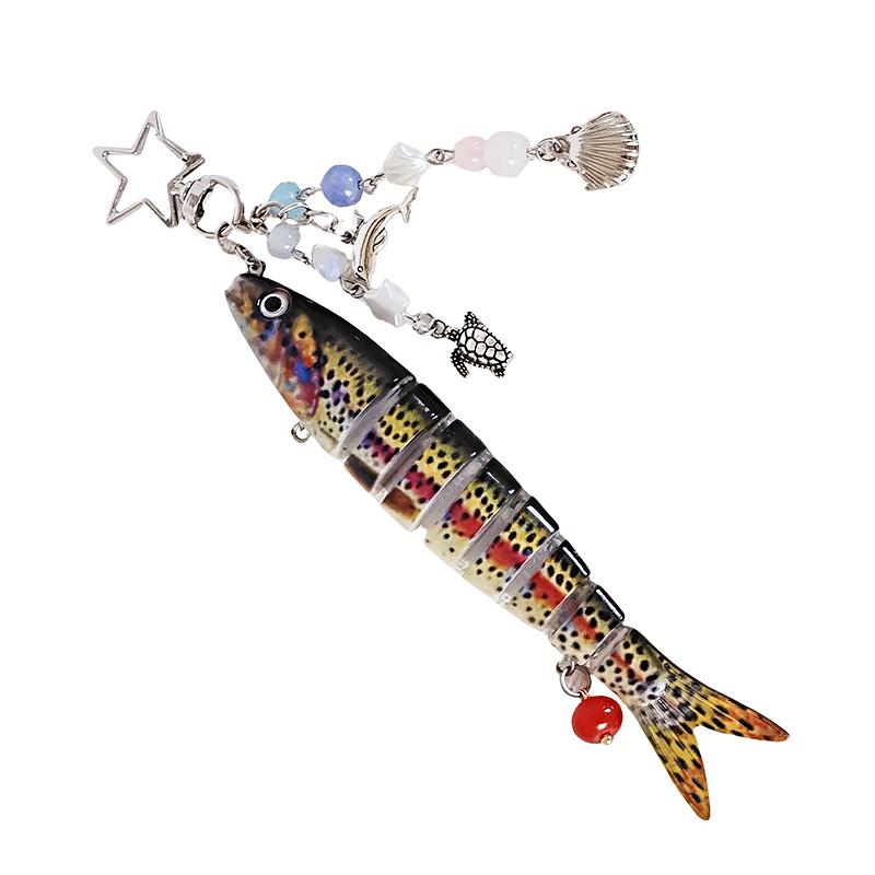 1PC Beaded Pendant Ocean Style Fish Shape Seaside Vacation Keychain Funny Artificial Fishing Lures Novelty Gift Multicolor