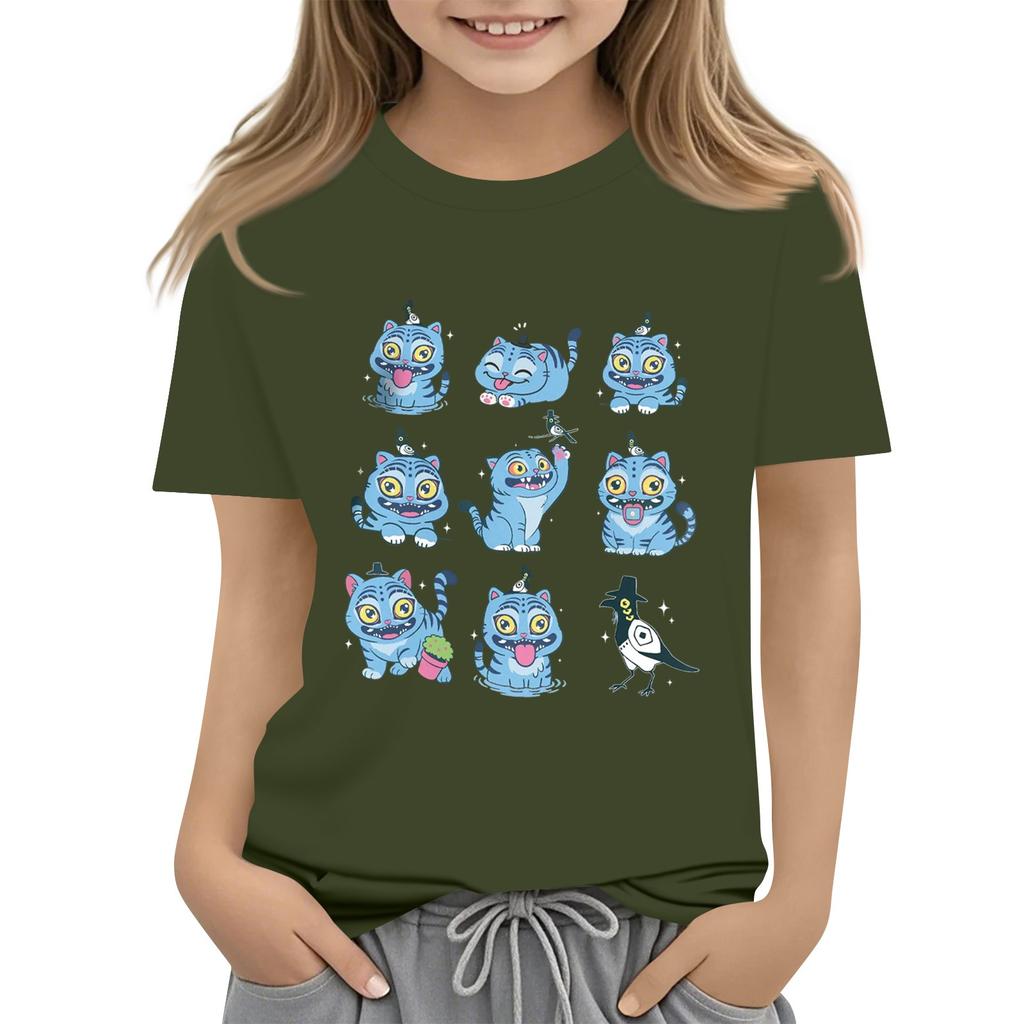Boys Girls Round Neck Casual Printed Short-sleeved T-shirt Top