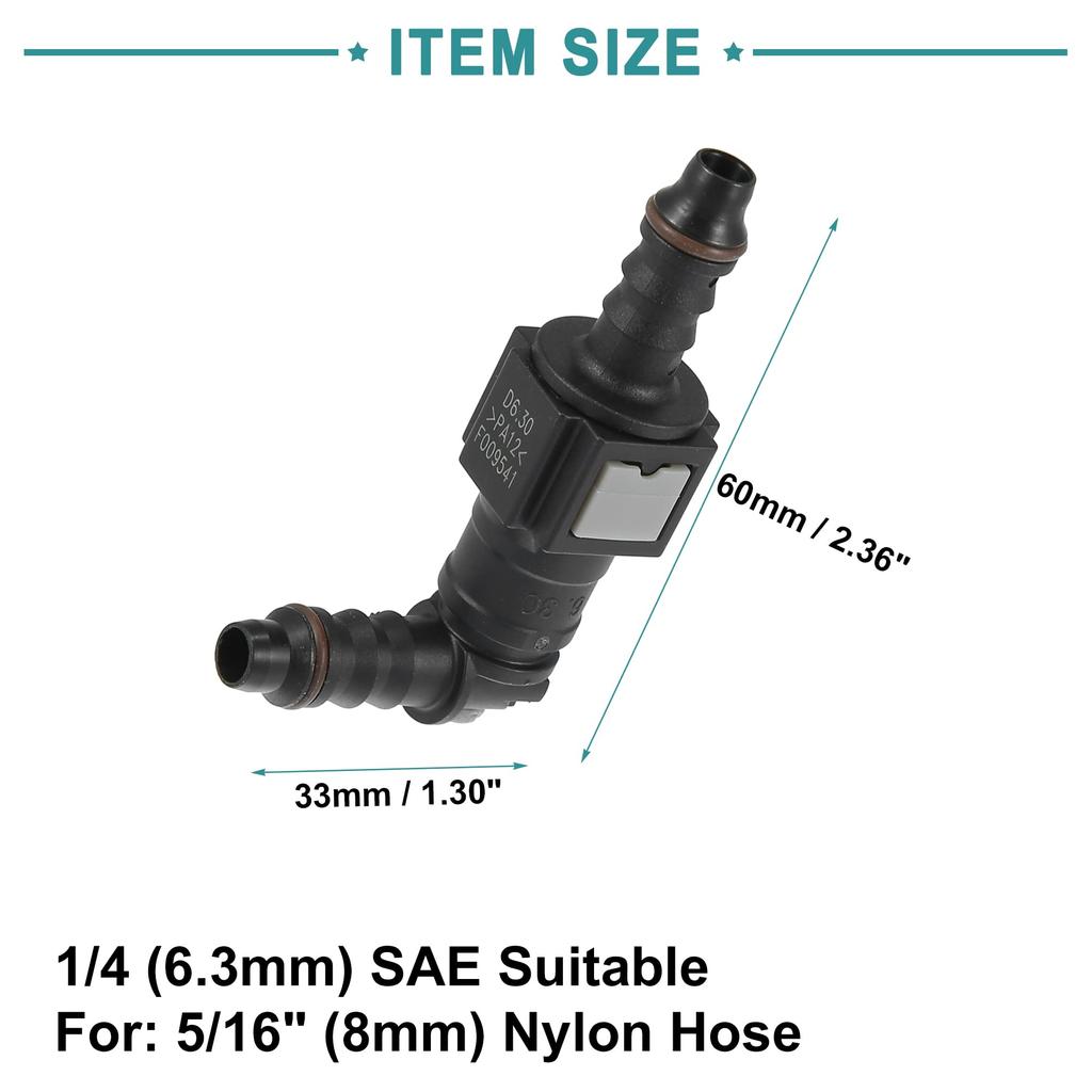 ACROPIX Kraftstoffleitung Schlauch Schnellverschluss Kupplung Trennschlauch 1/4 6,3mm SAE-5/16 8mm 90 Grad Universal Nylon Schwarz 2 Stück