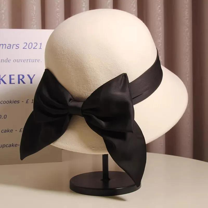 

WTEMPO Women s Autumn Winter Cold-proof Windproof Large Bow Bucket Hats Warm Solid Color Casual Verstaile Retro Elegant Hats 1pc