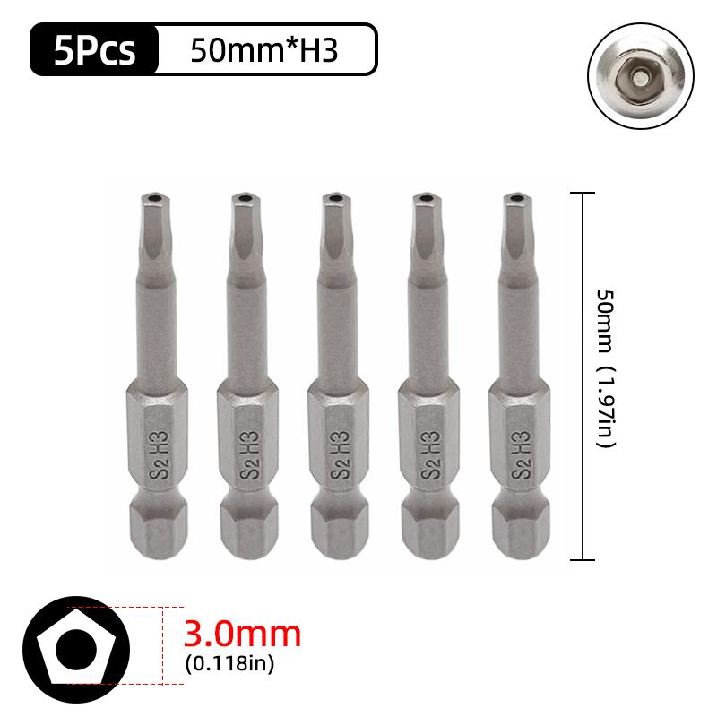 Magnetic Pentagonal Screwdriver Bit Set With Hole 1/4" Hex S2 Steel 50mm Security Torx Drill Bits Ratchet Wrench Hand Tools