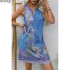 MODIQUE 2025 Summer New Women's Sexy Hot Tank Top Gradient Floral Print Sleeveless Short Dress Ladies Casual A-Line Notched V-Neck Dress