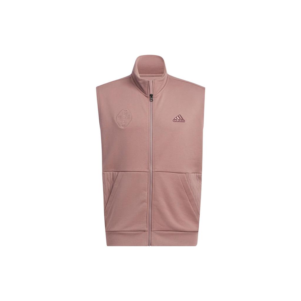 Adidas Solid Color Embroidered Logo Zip-Up Stand Collar Vest Unisex Vests Pink HN8957