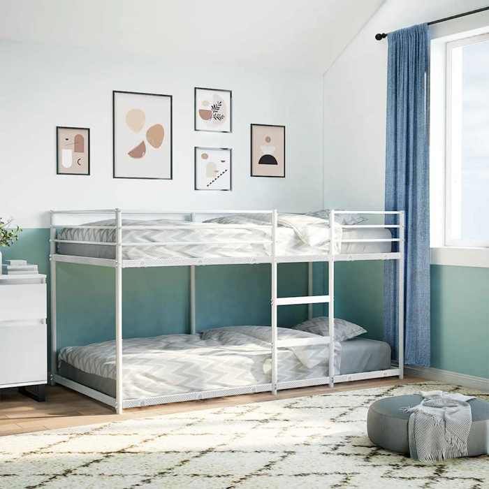 VidaXL Bunk Bed Without Mattress White 75x190 Cm Steel, Bed Frame, Slatted Base, Bedroom Furniture, Loft Bed, 4019881