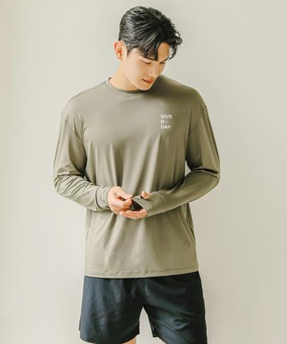 Tyubeuteuli Finger Hole Loose Fit Long Sleeve Rash Guard A704 Olive Khaki