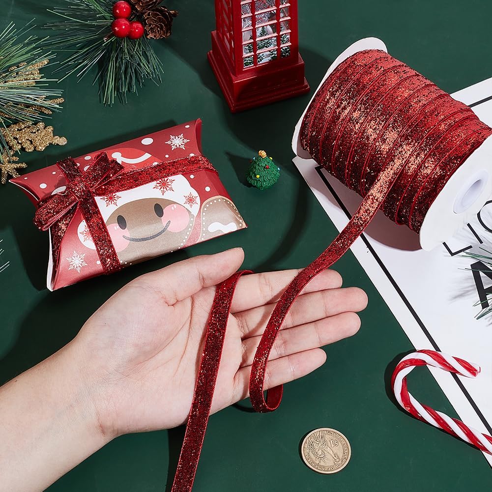 

PH PandaHall 50 Yards Red Glitter Ribbon, 3/8 Metallic Sparkle Sewing Craft Trim Polyester Gift Wrapping Ribbon for Christmas DIY Crafts Wedding