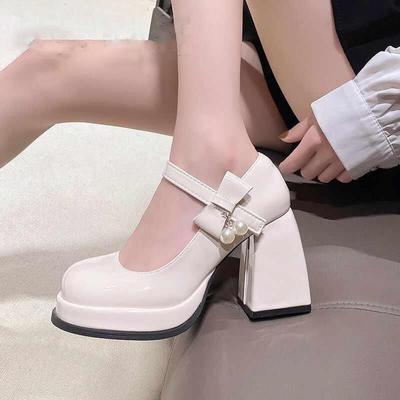 2025 Women's Mary Jane High Heels Pumps Platform Block Heeled Working Party Dance Wedding Shoe Female