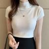 Mode Sommer Kurzarm Schwarz Weiß Gestrickter Pullover T-Shirt Damen Slim Strick T-Shirt Damen Oberteile T-Shirts JJ02