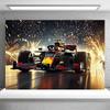 1 2D Formula racing theme photo banner with sparks - bright red and black formula car design, racing party decoration