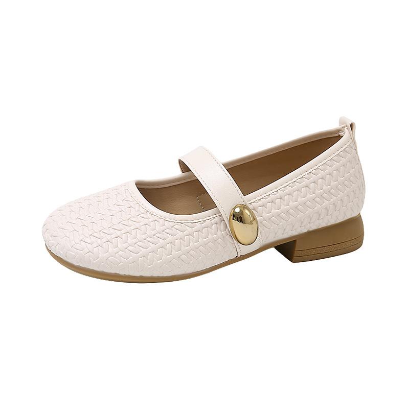 French flat-bottomed shallow-mouth single shoes for women's new autumn matching skirts, one-word belt woven Mary Jane shoes for women