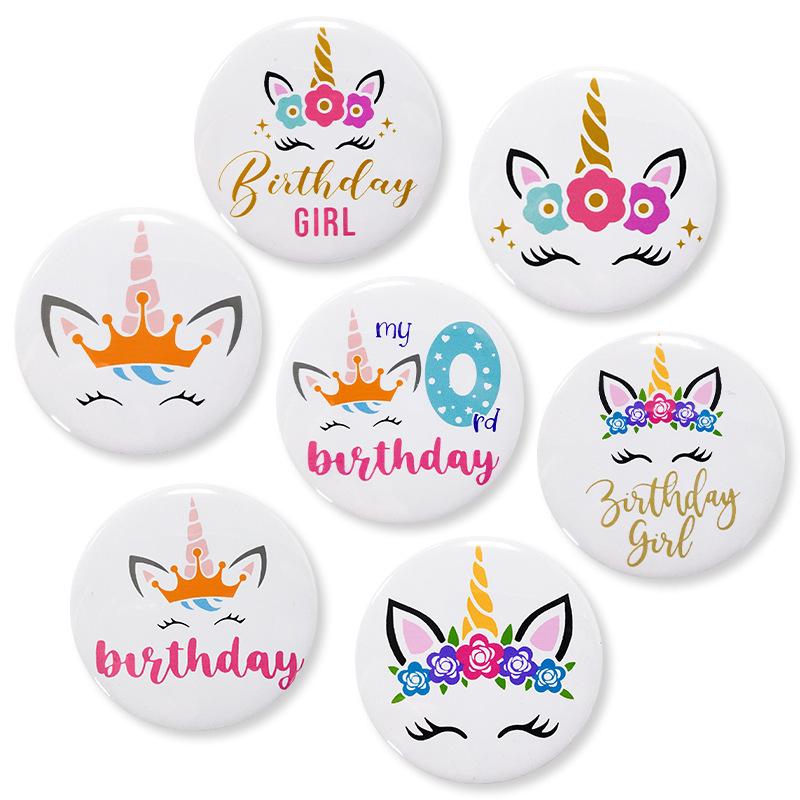 New Unicorn Theme Series Party Badge Baby First Birthday Cartoon Digital Badge 