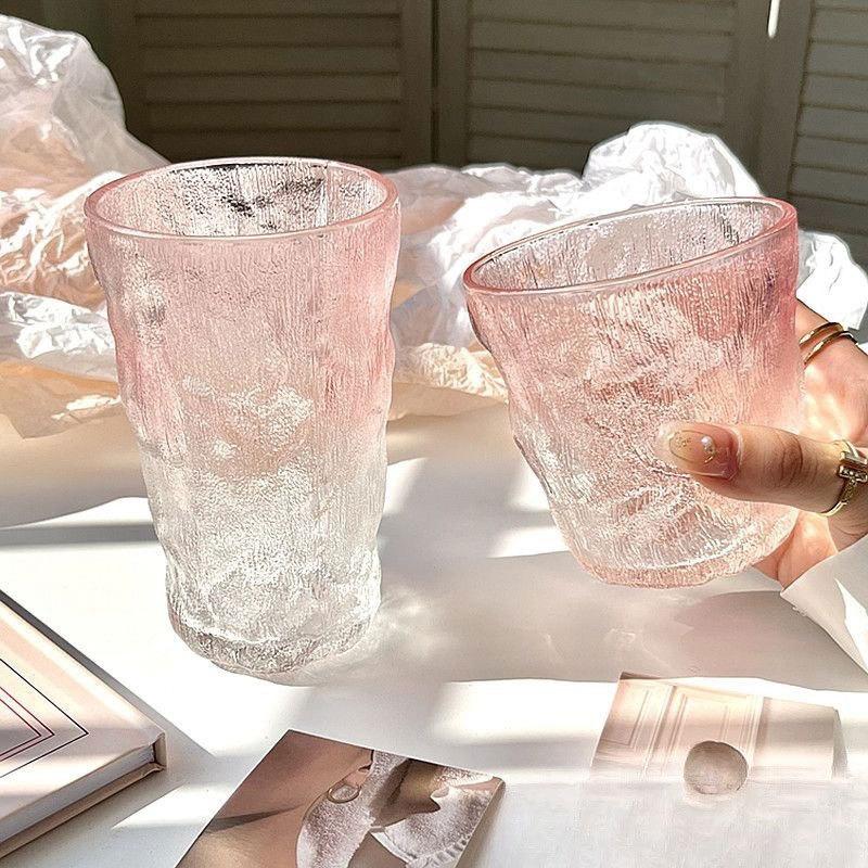 285ml/380ml Gradient Pink Cocktail Glass Modern Iceberg Shaped Glass Cup Art Design Juice Beverage Mugs Suitable for Gift Giving