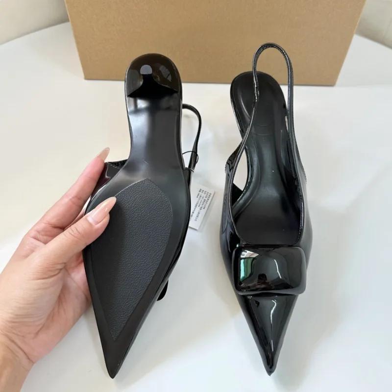 Fashion Square Buckle Pointed Toe Modern Sandals for Women New Summer Desiger Slingback Patent Leather High Heels Ladies Dress Shoes