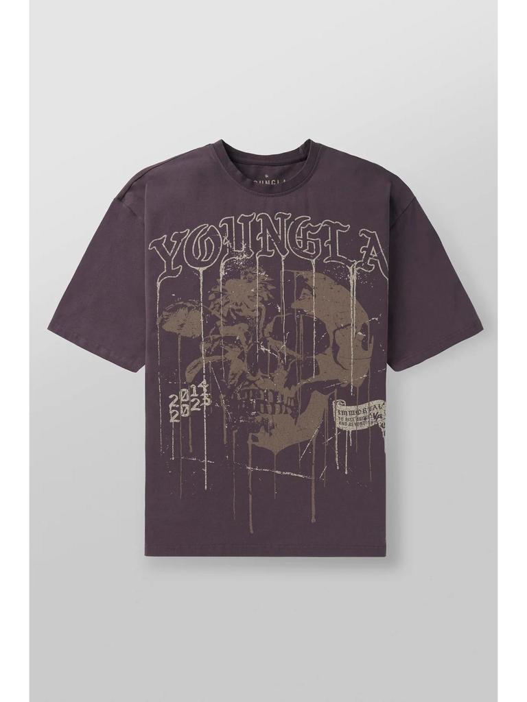 Pánské letní bavlněné tričko YOUNG LA s potiskem lebky, volného střihu - kulatý výstřih, krátký rukáv, fitness a běžecké oblečení