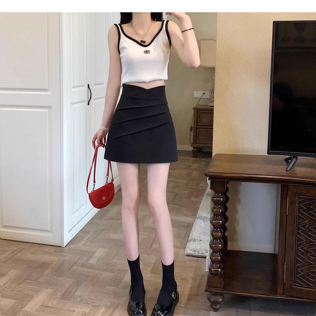 Vår 2024 Hög midja Plisserad A-linje Minikjol - Koreansk stil