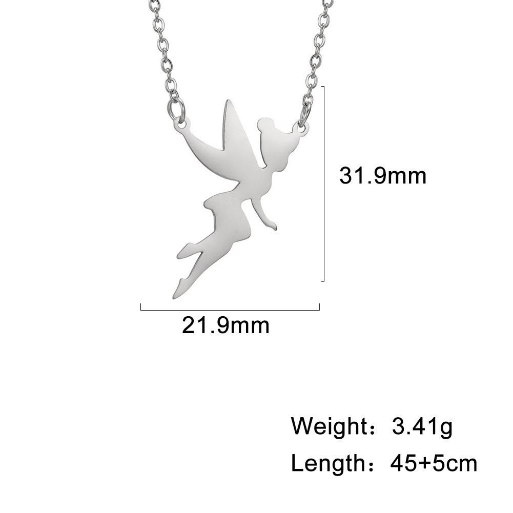 

My Shape Flower Fairy Elf Necklace For Women Girl Cute Angel Wings Stainless Steel Hollow Pendant Fashion Jewelry Choker Gift 45 add 5 cm